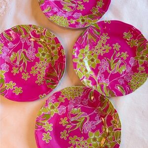 Lily Pulitzer Bright Pink Floral Melamine Dinner Plates - Set of 4